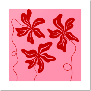 Funky Red on Pink Plants illustration. Abstract Matisse Style art Posters and Art